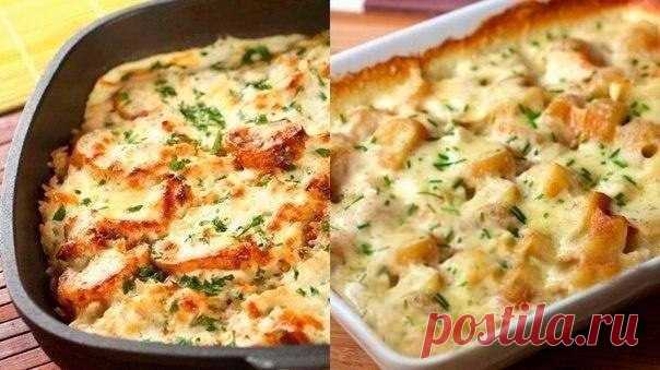 КАРТОФЕЛЬНАЯ ЗАПЕКАНКА С СЫРОМ И КУРИЦЕЙ 
Оригинальное блюдо, можно подавать на праздничный стол 

ИНГРЕДИЕНТЫ:
● Картошка — 600 г
● Лук — 150 г
● Куриное филе — 500 г
● Твердый сыр — 250-300 г
● Чеснок — 3-4 зубчика
● Сметана — 250-350 мл
● Майонез — 2 ст. л.
● Соль, перец, специи — по вкусу

ПРИГОТОВЛЕНИЕ:
1. Тонко порезать куриное филе. Порезать ломтиками чеснок. Смешать майонез, курицу, чеснок, соль, перец и специи по вкусу. Все хорошо перемешать и дать постоять 20 мин...