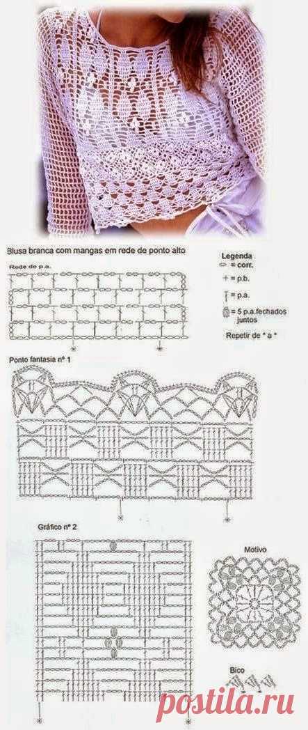 Delicada blusa crochet con esquemas | Todo crochet