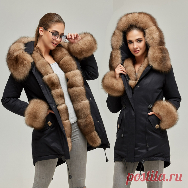 Зимняя женская парка  с натуральным мехом впереди и на капюшоне MN  П-7761  Черный: продажа, цена в Харькове. куртки женские от 