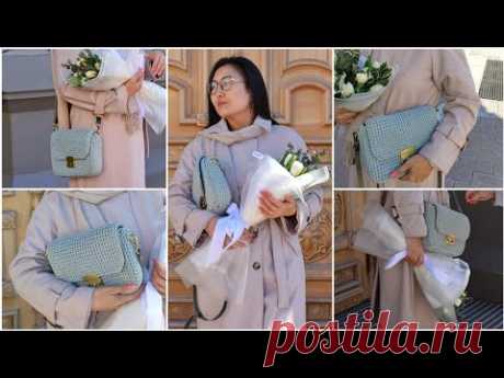 Crochet Handbag made of cord Crossbody bag Crochet pattern Вязаная сумочка из шнура Сумка кроссбоди