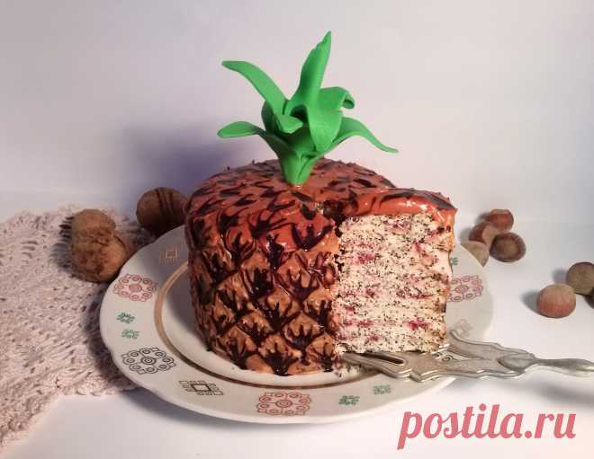 Песочно- маковый торт "Ананас" с малиной !