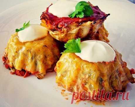 Голубцы с курицей и грибами в формочках