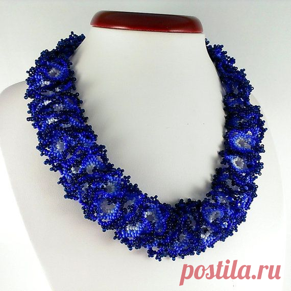 Violet necklace Beaded necklace Seed bead necklace Blue by Galiga