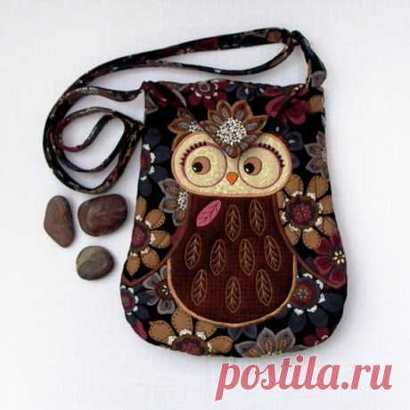 Owl Small Quilted and Embroidered Shoulder Bag by seablossomdesign