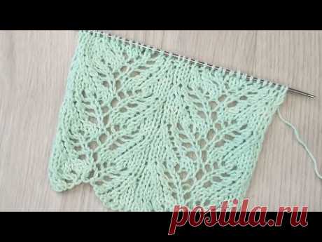 Openwork pattern Leaves Knitting. Ажурный узор Листья Вязание спицами.