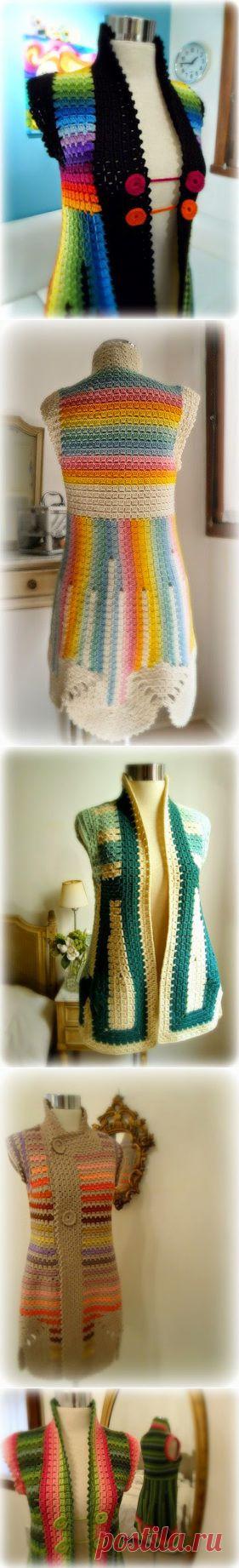 Жилеты крючком. Многоцветные