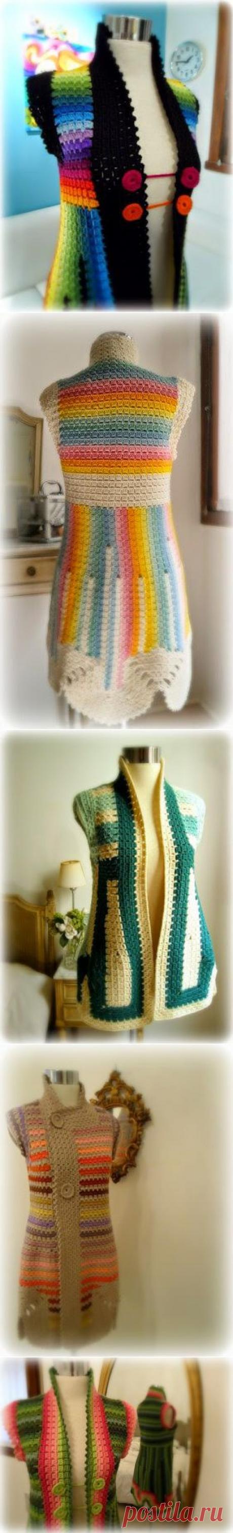 Жилеты крючком. Многоцветные