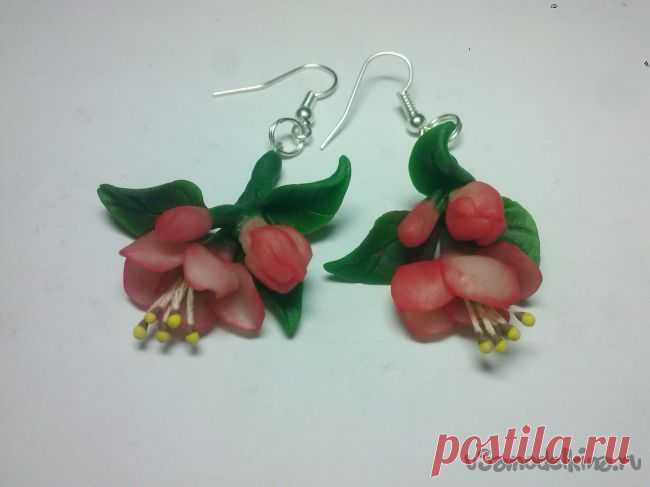 Серьги «Веточка яблони» из полимерной глины