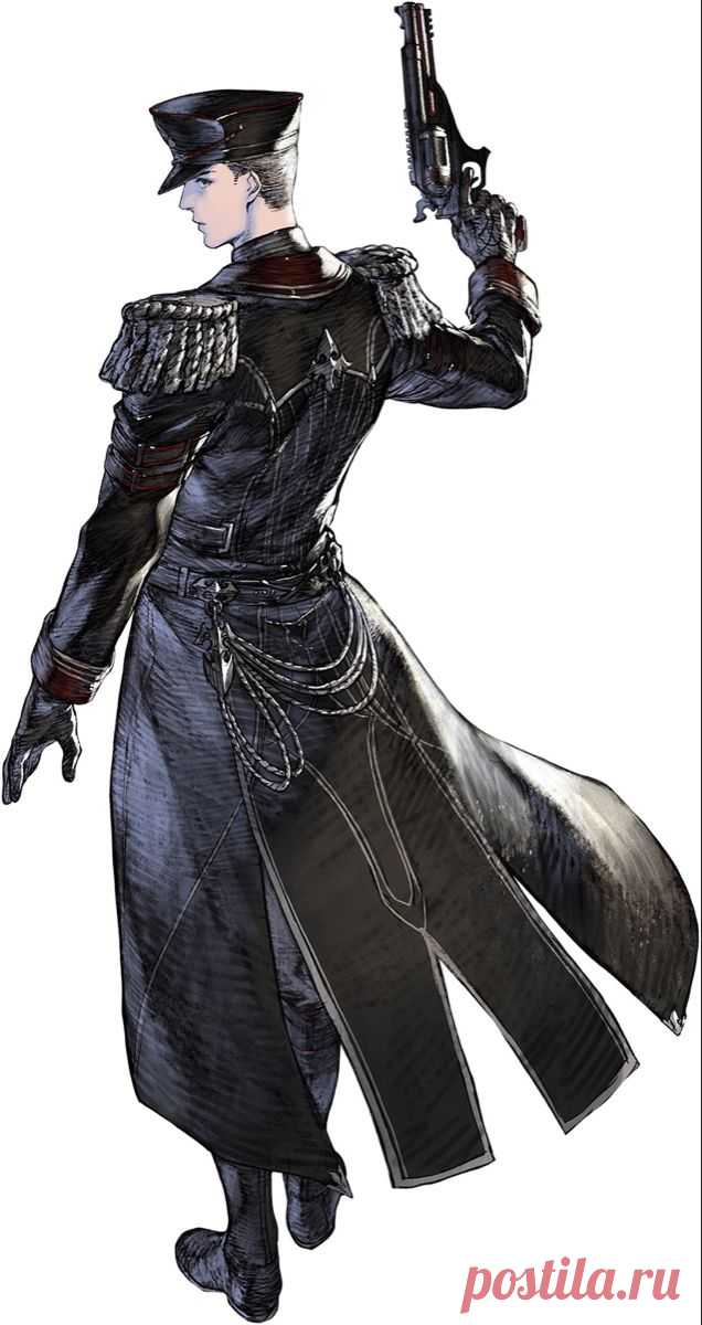 Дизельпанк. Мужчина в форме. Плащ. Пистолет.