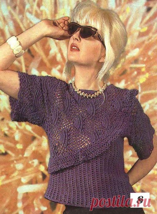 БЛУЗКА С АЖУРНОЙ ВСТАВКОЙ КРЮЧКОМ.