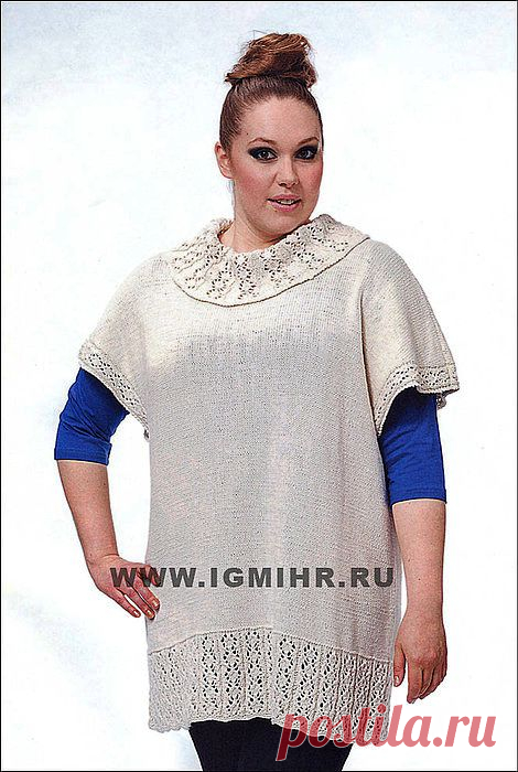 Нескучные будни. Белая туника с ажурным узором для пышных дам от финских дизайнеров. Спицы.
