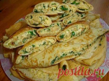 Лучшие кулинарные рецепты: Блинные конверты с сыром и зеленью