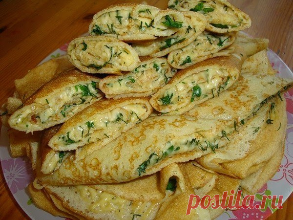 Лучшие кулинарные рецепты: Блинные конверты с сыром и зеленью