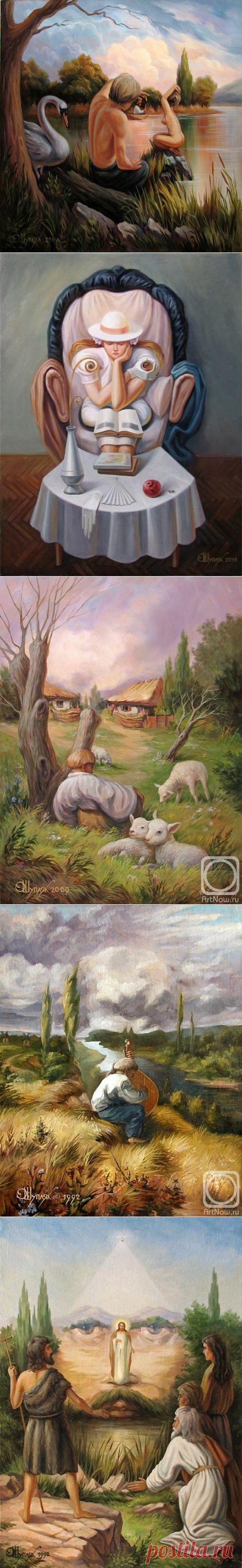 (ОЛЕГ ШУПЛЯК.работает в области станковой живописи и церковной росписи, а также реставрации, в жанрах ассоциативного символизма, постмодернизма, абстракционизма, сюрреализма и реализма. ИЛЛЮЗОРНАЯ ЖИВОПИСЬ ПО-УКРАИНСКИ).