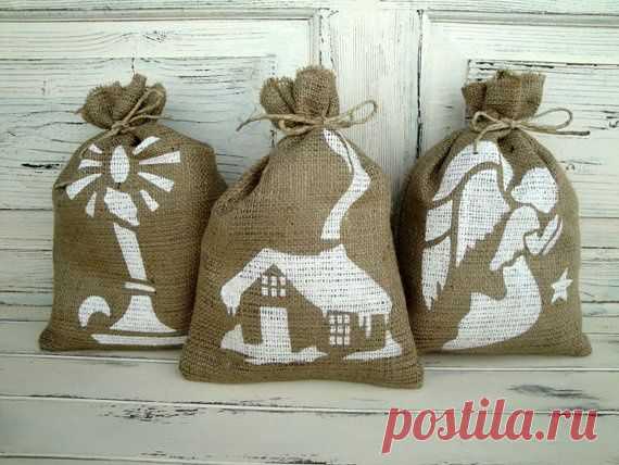Новогодний декор из мешковины - Ярмарка Мастеров - ручная работа, handmade