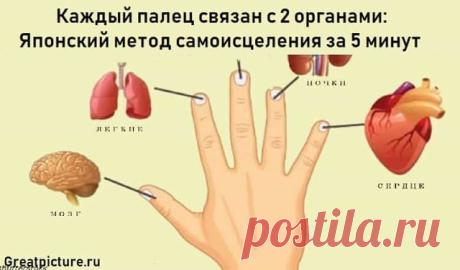 ЯПОНСКИЙ МЕТОД САМОИСЦЕЛЕНИЯ ЗА 5 МИНУТ
Каждый палец связан с 2 органами: