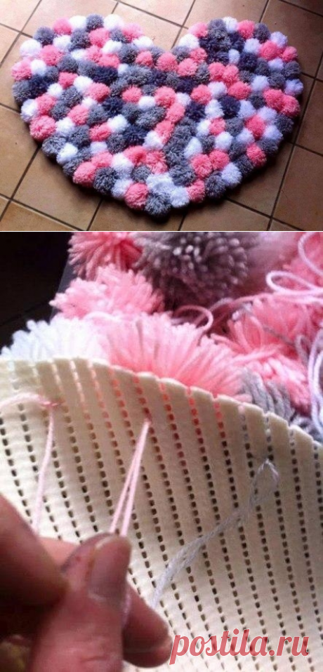 Нежный коврик из помпонов своими руками.