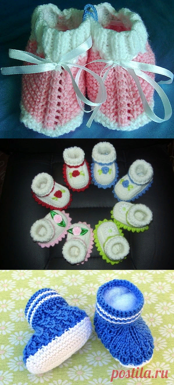 Самое простое вязание детских пинеток на двух спицах