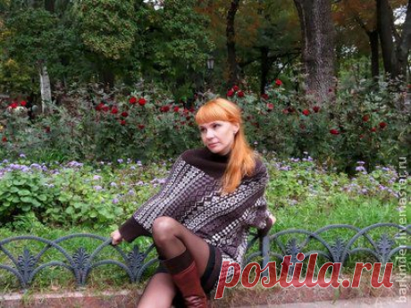 Вязаная туника &quot;Парижанка&quot; - коричневый,орнамент,туника,туника вязаная