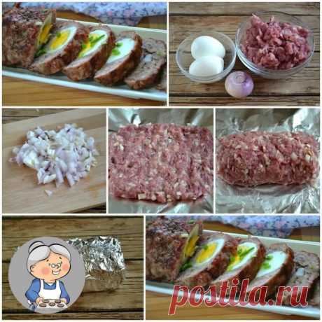 Мясной рулет с яйцом в духовке 
 
Из этого рецепта вы узнаете, как приготовить мясной рулет с яйцом в духовке, чтобы у вас получился настощий шедевр. Стоит отметить, что приготовить это блюдо сможет даже ребенок, ведь все настолько просто - завернуть в фарш яйцо и отправить все это в духовку. И уже через 30 минут можно наслаждаться вкуснейшей закуской. 
⠀ 
Ингридиенты: 
 
Фарш свиной : 350 Грамм, 
Яйцо куриное: 2 Штуки, 
Лук репчатый: 1 Штука, 
Чеснок: 1 Зубчик, 
Соль, пер...