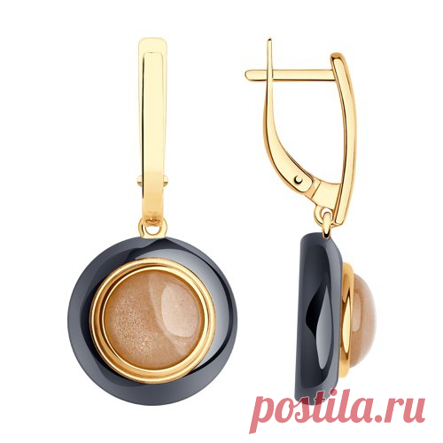 Серьги из золочёного серебра с лунными камнями арт. 83020201 от SOKOLOV