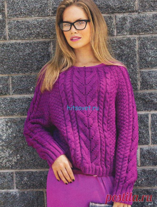 Вязаный пуловер цвета фуксии - Хитсовет Вязаный пуловер цвета фуксии. Для вязания пуловера Вам потребуется: 550 (600) 650 г пряжи цвета фуксии Vivienne