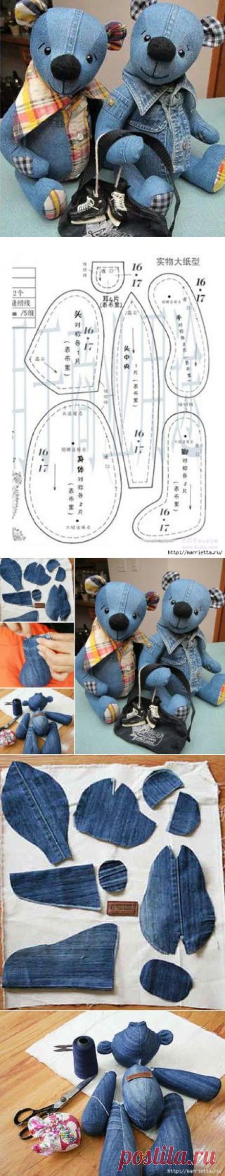 Шьем медведя из старых джинсов. Выкройка игрушки