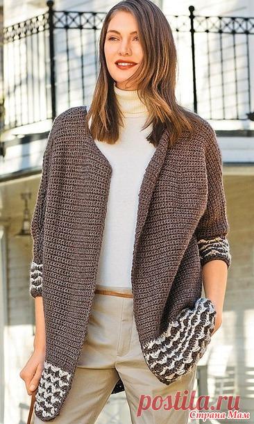 Объемный кардиган с цветной отделкой. Крючок. - ВЯЗАНАЯ МОДА+ ДЛЯ НЕМОДЕЛЬНЫХ ДАМ - Страна Мам
