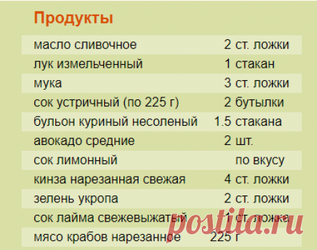 Рецепт: Суп-пюре из авокадо и крабов на RussianFood.com