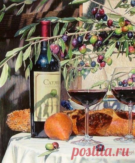 Акварели Eric Christensen цветы и вино