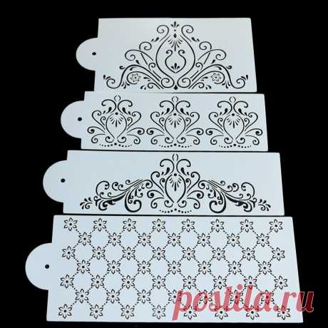 Горячие Продажи 4 Шт./компл. Шаблон Плесень Выпечки Инструмент Кружева Принцесса Торт Кекс Cookie Трафарет Фондант Торт Пограничной Трафарет Украшения Набор купить на AliExpress