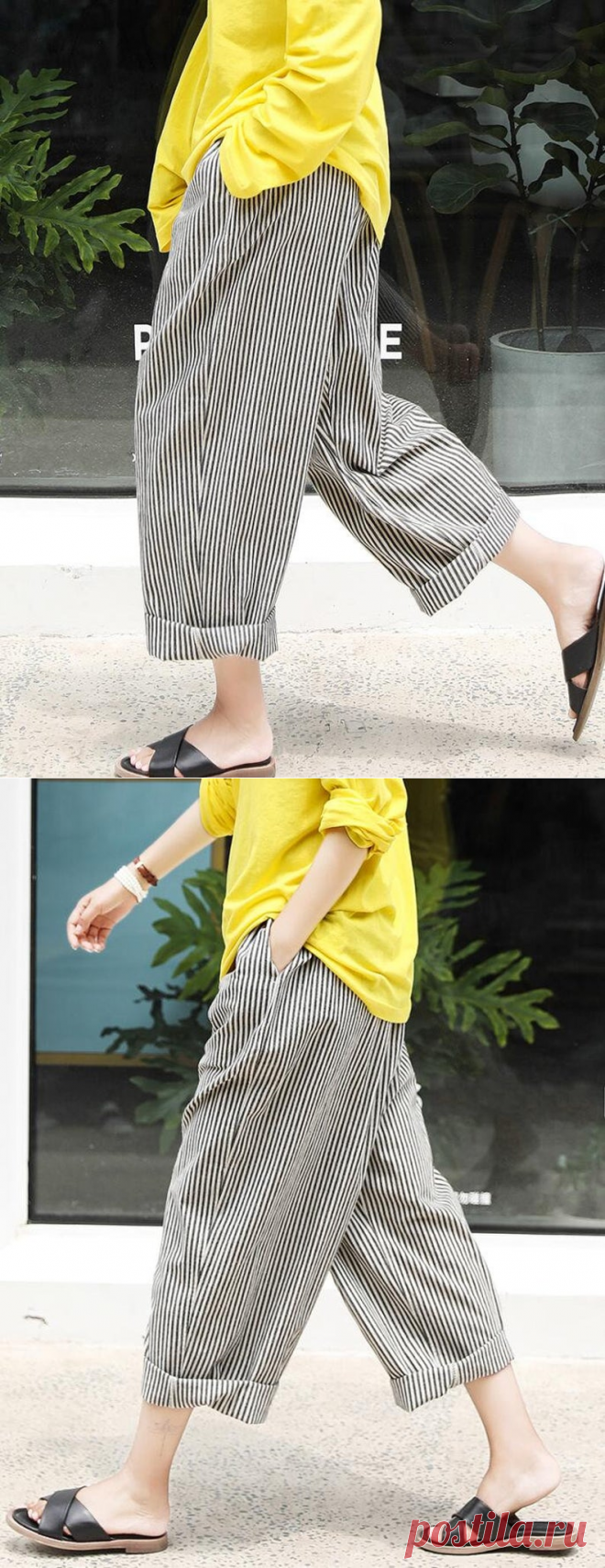 Women Linen striped pants Loose Wide Leg Trousers Pants With | Etsy