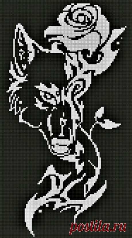 Wolf and Rose Monochrome Cross Stitch Pattern Black and White | Etsy