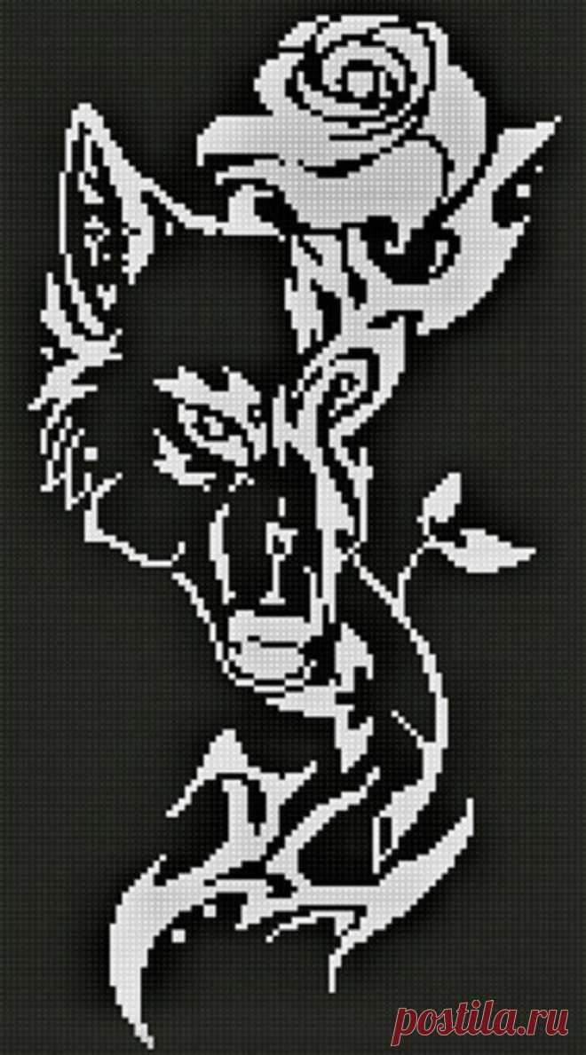 Wolf and Rose Monochrome Cross Stitch Pattern Black and White | Etsy