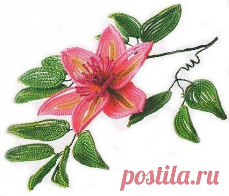 Лилия из бисера. Схема здесь https://labhousehold.com/lily-2.html