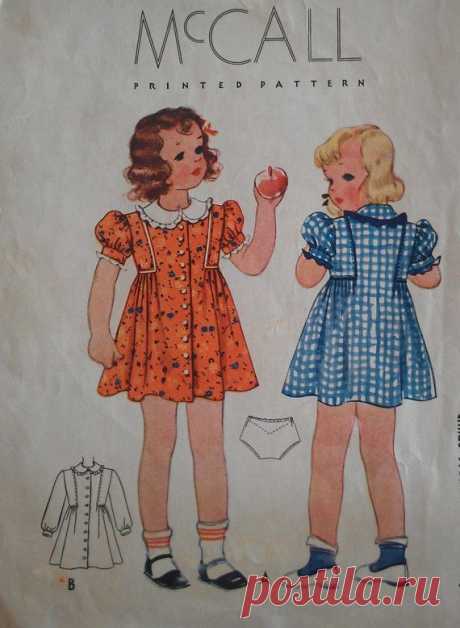 Vintage 30s Peter Pan Collar Puff Sleeve Button Front Tot Toddler Doll Dress…