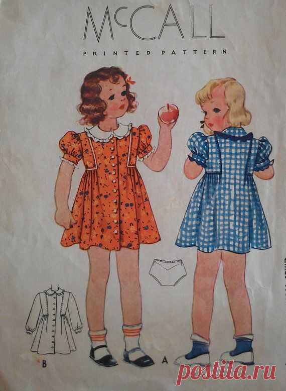 Vintage 30s Peter Pan Collar Puff Sleeve Button Front Tot Toddler Doll Dress…