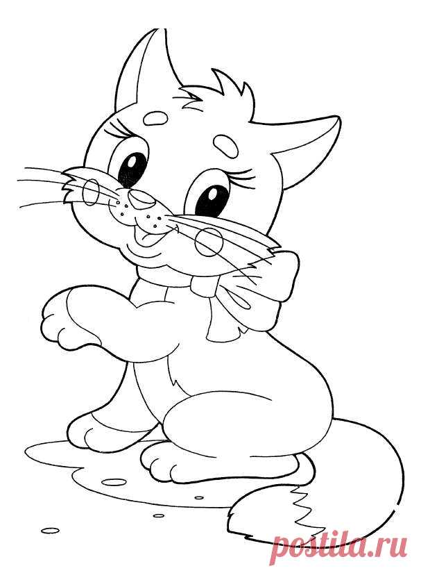 Рисунок раскраска котёнок