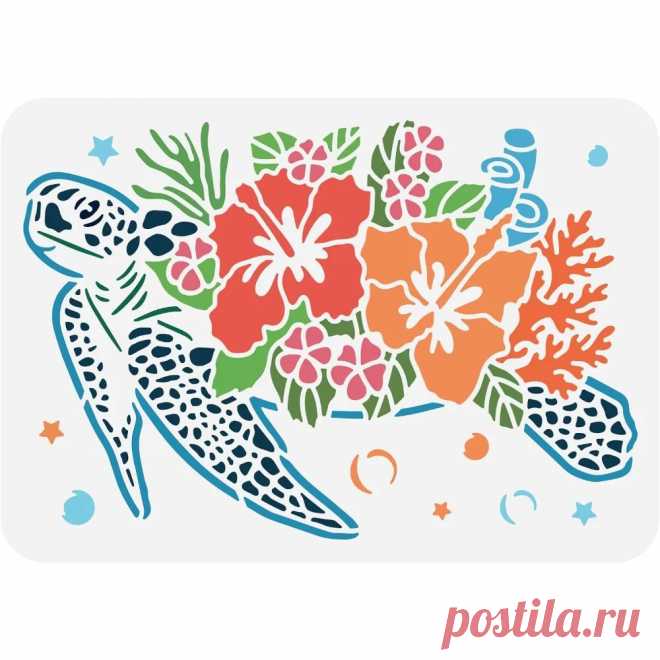 Plantilla de tortuga marina reutilizable, plantillas de pintura de dibujo de flores, plantillas de hibisco para álbum de recortes, tela, muebles de piso, arte de pared - AliExpress