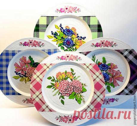 Кантри, набор из 4-х декоративных тарелок -  тарелки ручной работы, тарелки декоративные, панно настенное, панно на стену, панно декоративное, декор для интерьера, декор для дома, декор стен, тарелки натенные, кантри стиль, из газетных трубочек