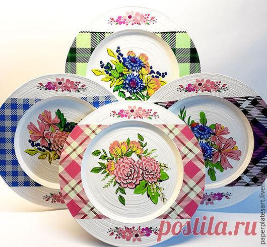Кантри, набор из 4-х декоративных тарелок -  тарелки ручной работы, тарелки декоративные, панно настенное, панно на стену, панно декоративное, декор для интерьера, декор для дома, декор стен, тарелки натенные, кантри стиль, из газетных трубочек