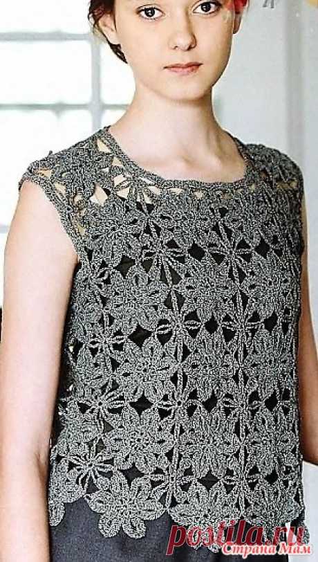 «Цветочный» топ крючком. https://1handmade.ru/
