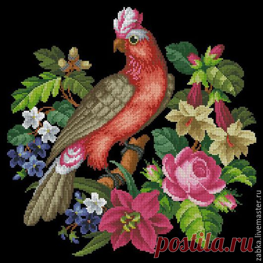 Купить Серый какаду - комбинированный, схема вышивки, схема для вышивки, схема вышивки крестом