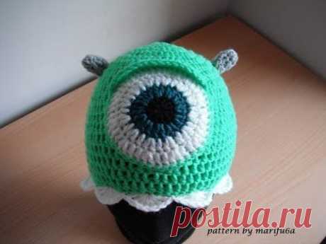 how to crochet mike wazowski crochet hat all sizes free pattern tutorial - YouTube