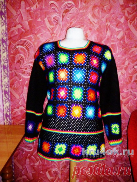 Туника крючком из мотивов бабушкин квадрат. Работа Ирины