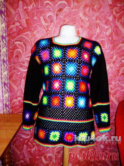 Туника крючком из мотивов бабушкин квадрат. Работа Ирины