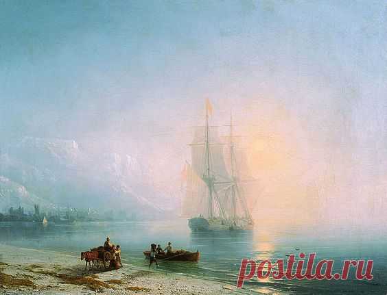 Ivan Aivazovsky - Calm Sea, 1863. Ivan Konstantinovich Aivazovsky (Russian: Ива́н Константи́нович Айвазо́вский, Armenian: Հովհաննես Այվազովսկի Hovhannes Ayvazovski;[b] 29 July 1817 – 2 May 1900) was a Russian Empire Romantic painter. He is considered one of the greatest marine artists in history.  |  Pinterest • Всемирный каталог идей