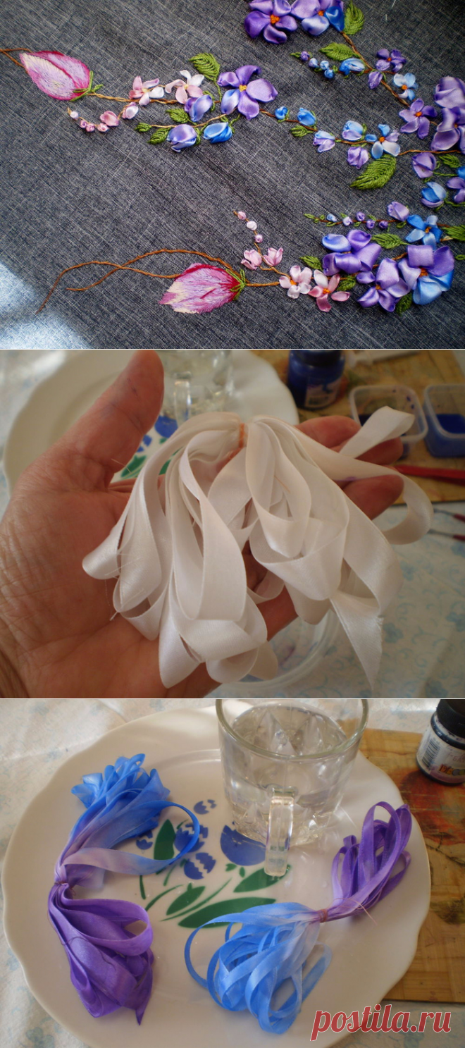 Секционная окраска атласных лент в микроволновке