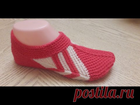 Тапочки следки из квадратов (ромбов) спицами №11 / patik modelleri