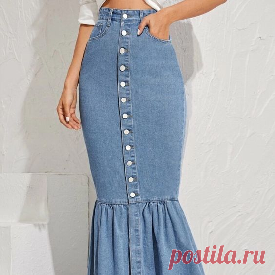 Long Fitted Jean Skirt | Color: Blue | Size: Mj